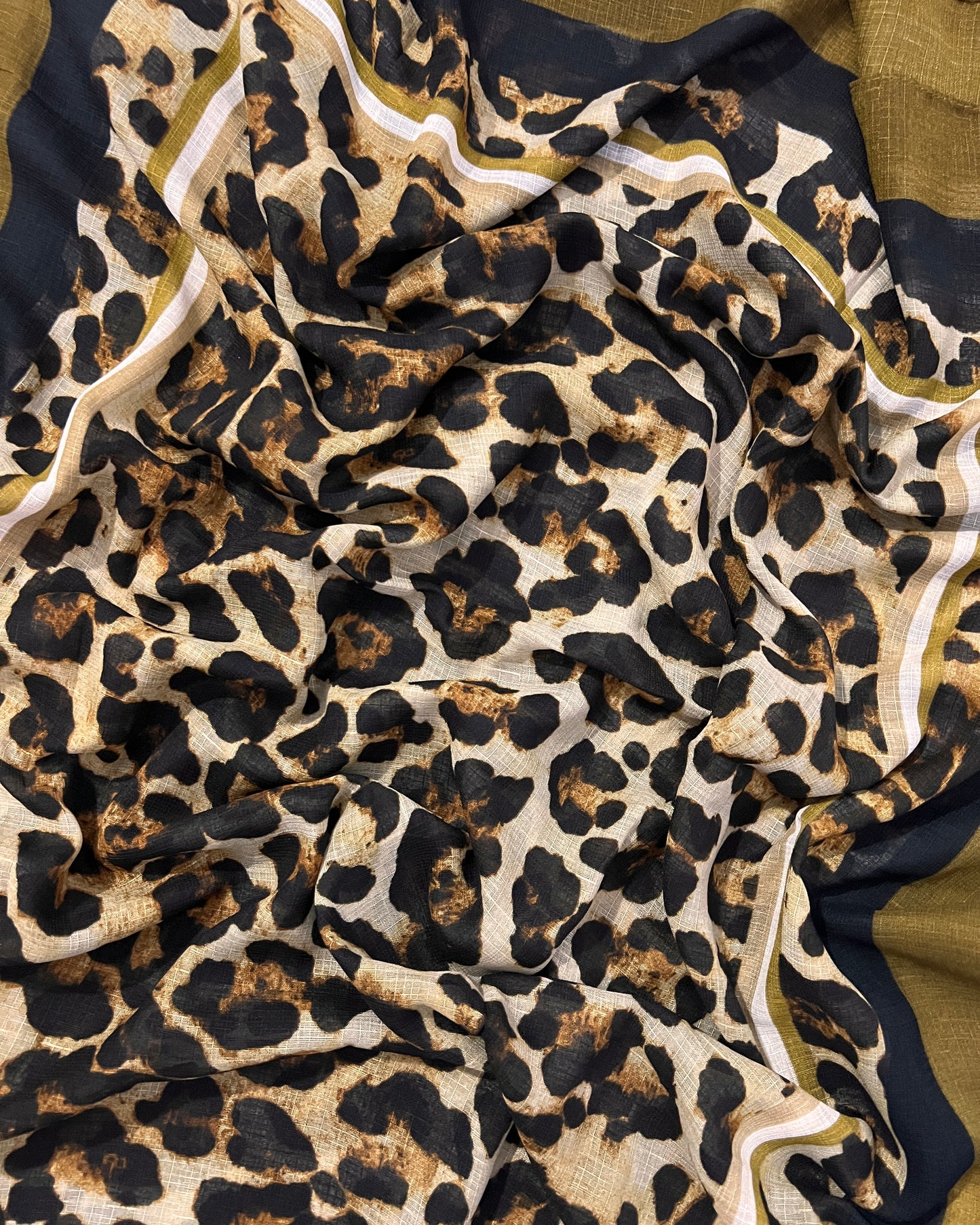 Leopard Print Arabic Lawn Hijab - MEHNDI GREEN