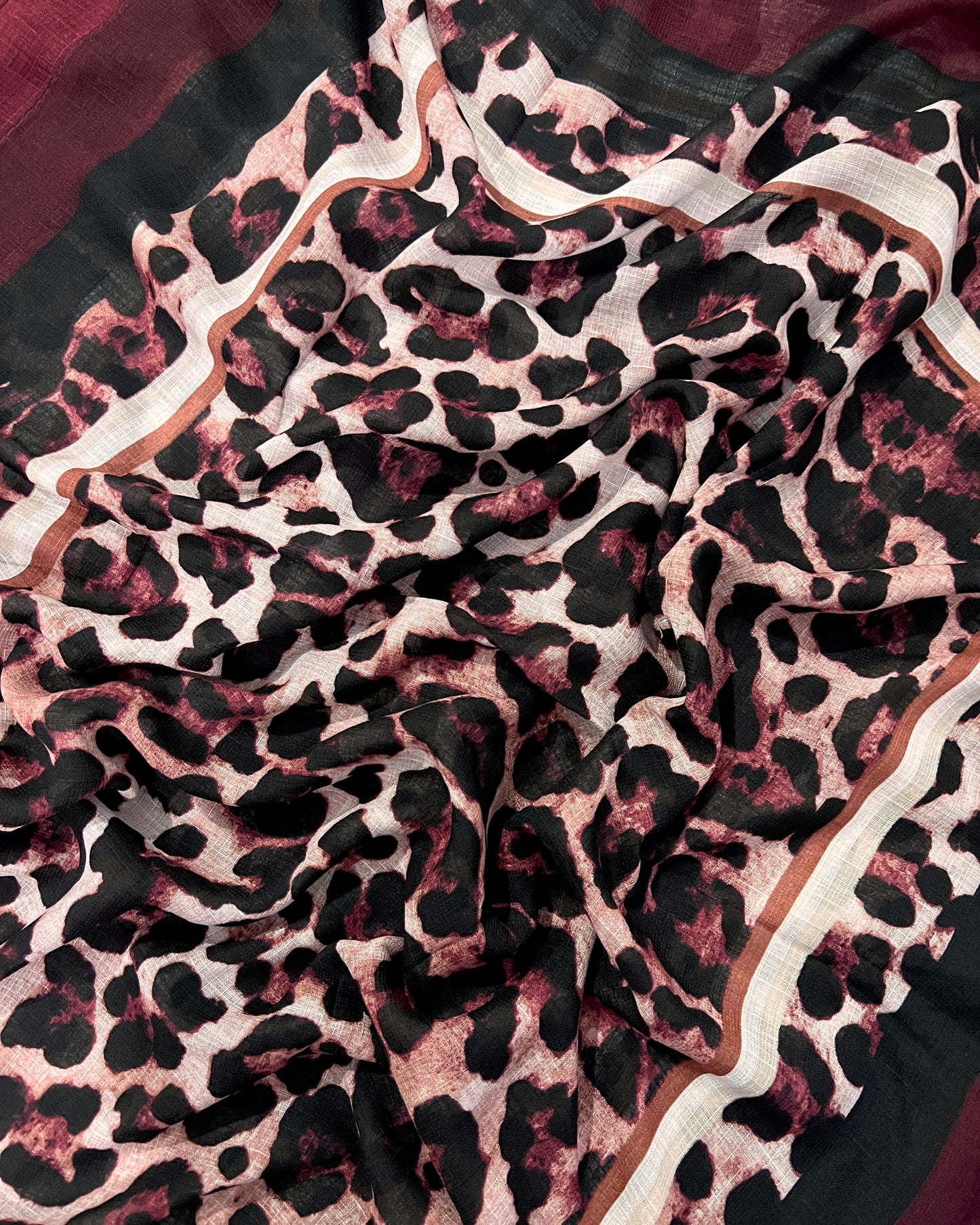 Leopard Print Arabic Lawn Hijab - BURGUNDY MAHROON