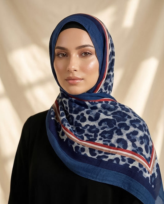 Leopard Print Arabic Lawn Hijab - BLUE